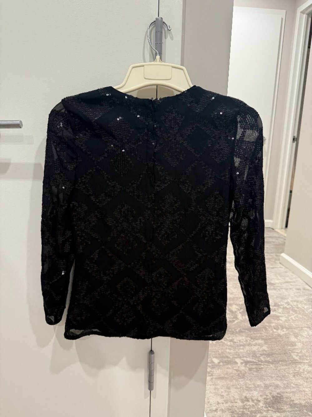 Vintage-Inspired Sequin Mesh Top | Size 2 | Black